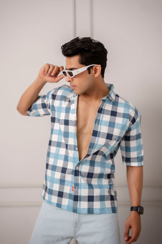 Gingham Big Check Blue Shirt.