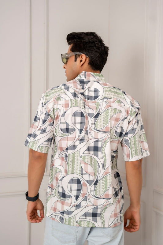 Ogee Boxy Print Green Oversized Shirt