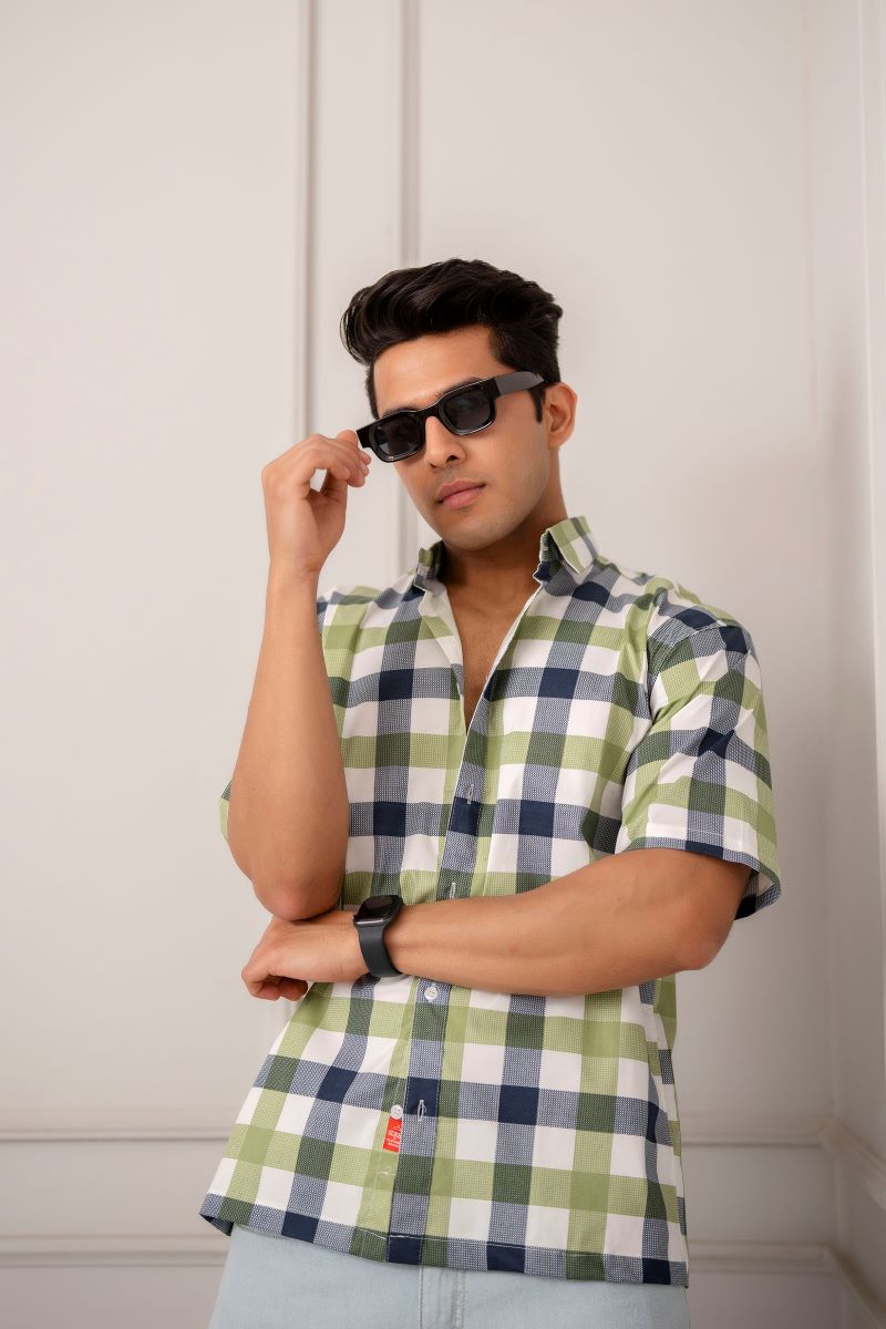 Gingham Big Check Green Shirt.