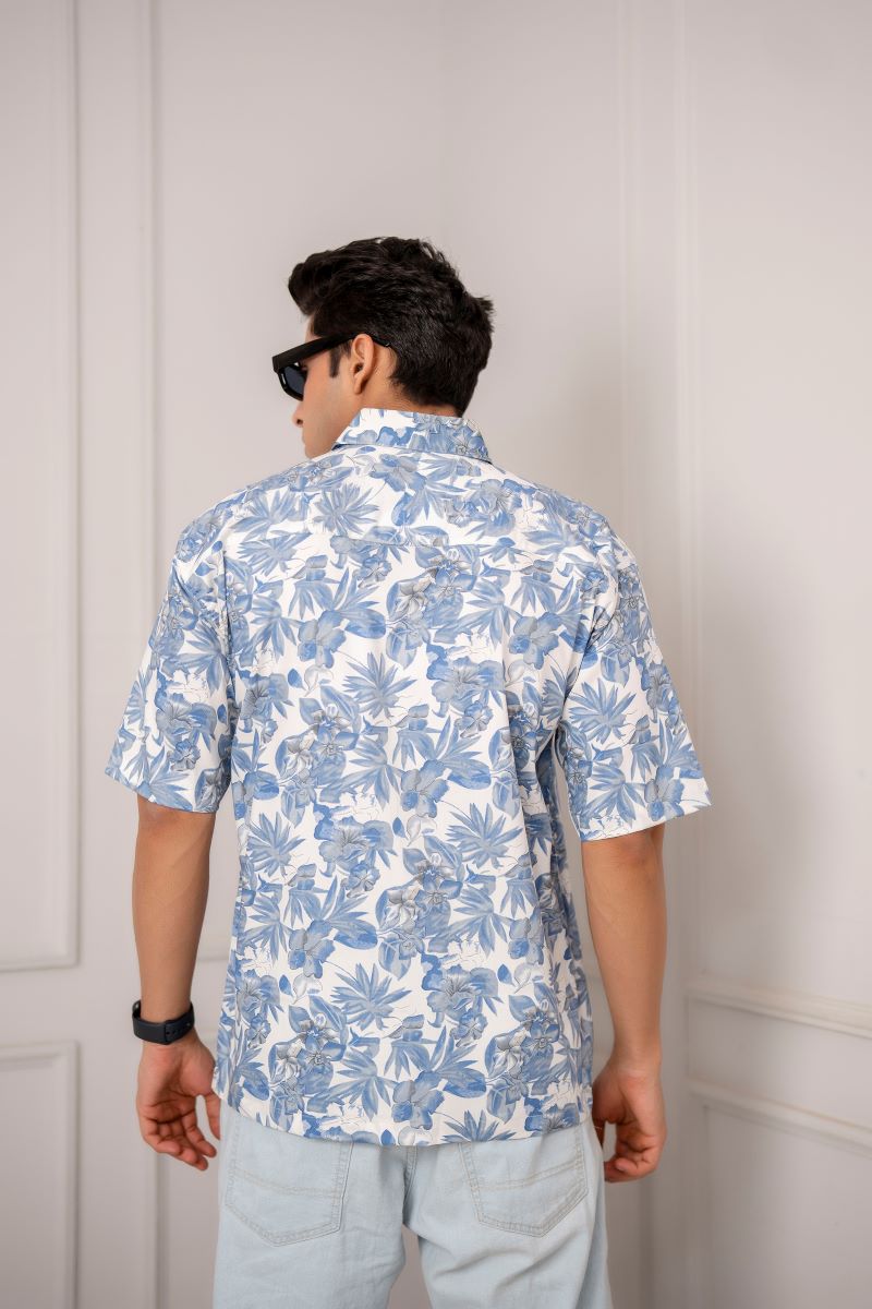 Sneezy Breezy Floral Print Blue Oversize Shirt.