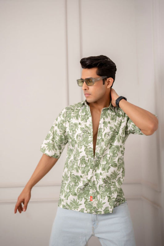 Sneezy Breezy Floral Print Green  Oversized Shirt