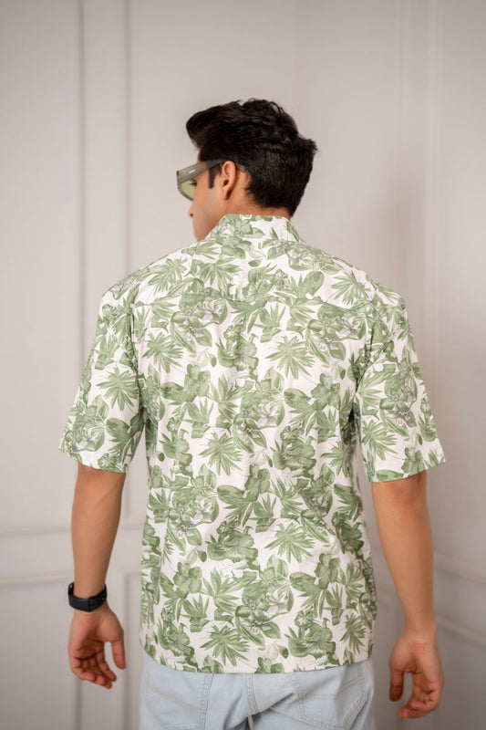 Sneezy Breezy Floral Print Green  Oversized Shirt.