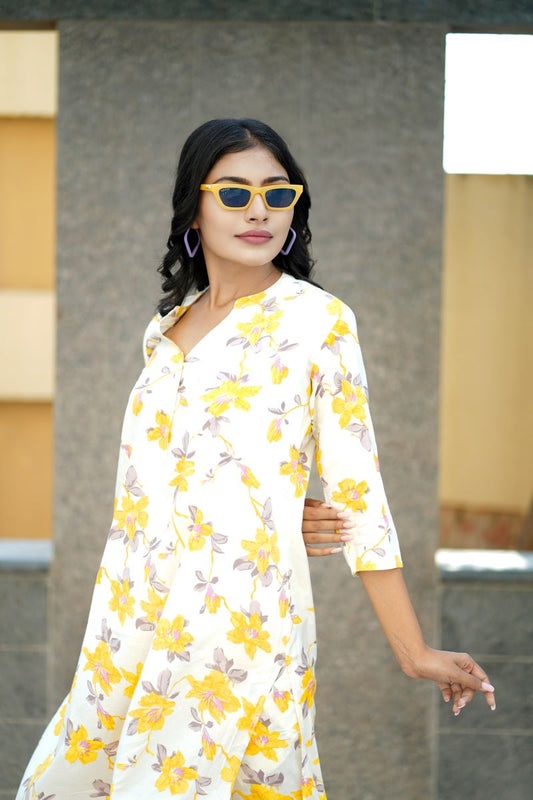 Yellow Floral Print Cotton Co-ord set.