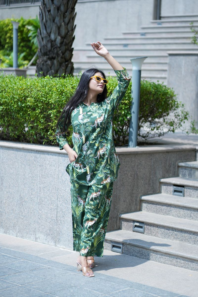 Green Jungle Print Cotton Co-ord set.