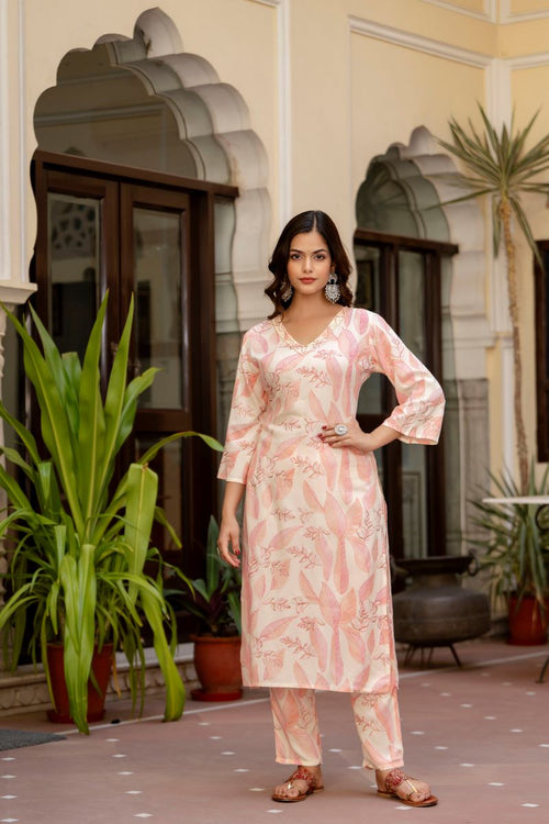 Pink Floral Printed Embroidered Kurta , Pant And Dupatta set.