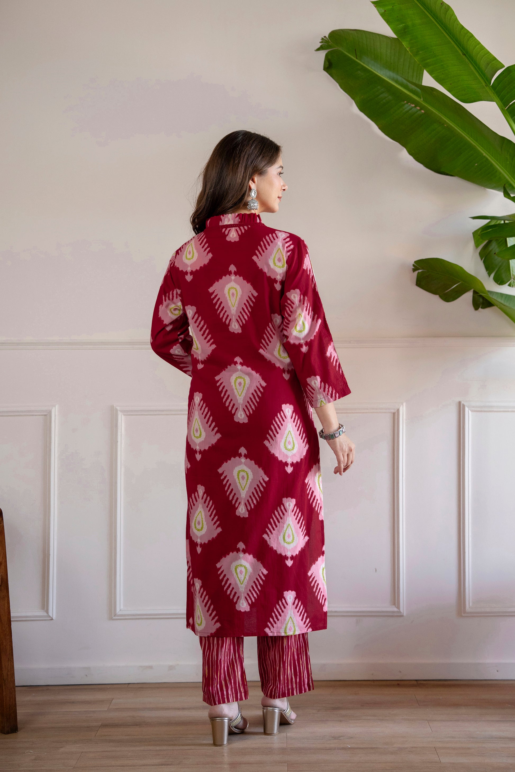 Red Printed Embroidered Kurta , Pant And Dupatta set.
