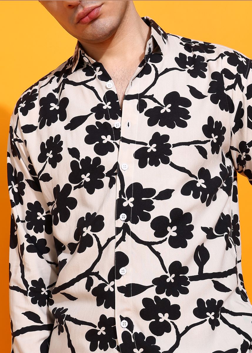 Floral Black And White Print Shirt.