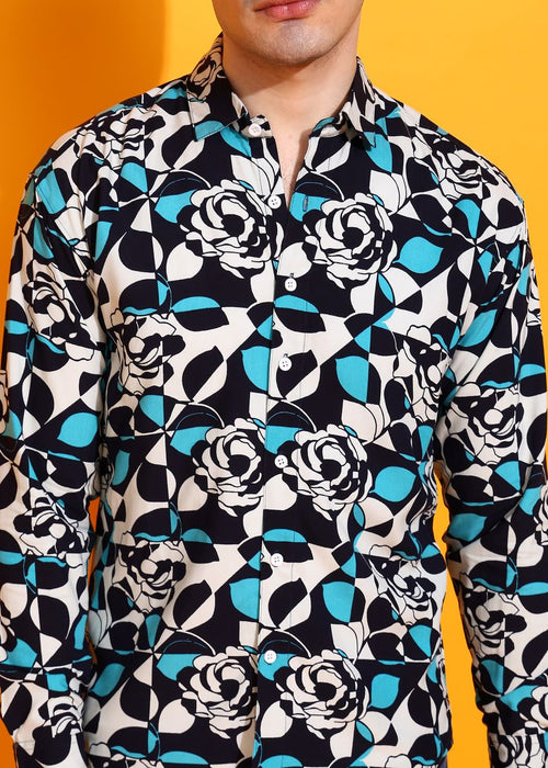 Abstract Rose Multicolor Print Shirt.