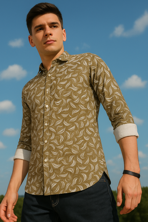 Graphic Printed Brown Full Sleeves Shirt For Men