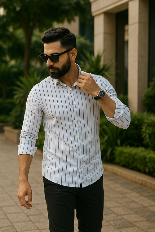 Blue Striped Full Sleeves Casual Shirt
