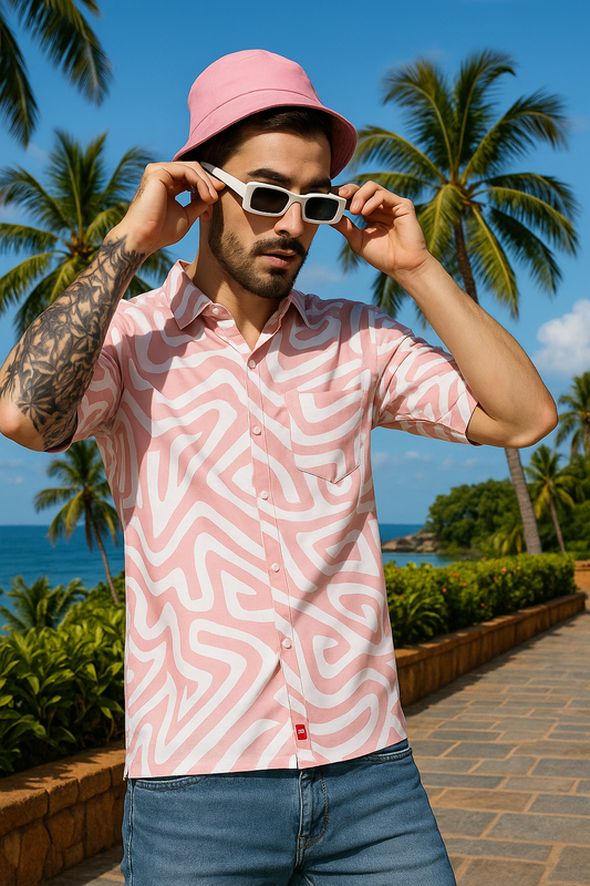 Pink Abstract Printed Shirt For Men.