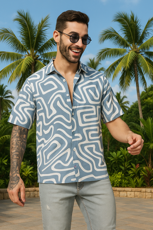 Blue Abstract Printed Shirt For Men.