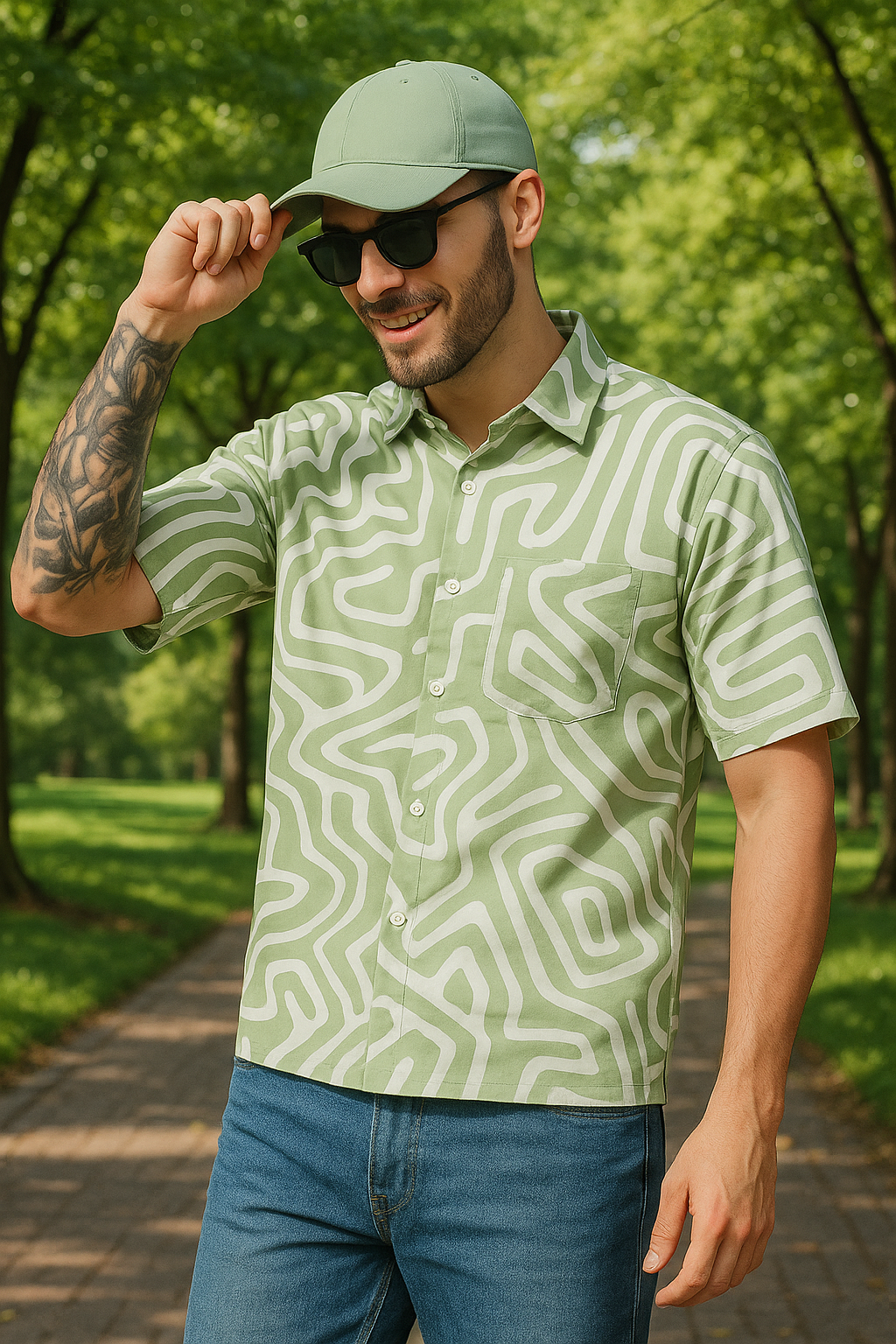 Green Abstract Printed Shirt For Men.