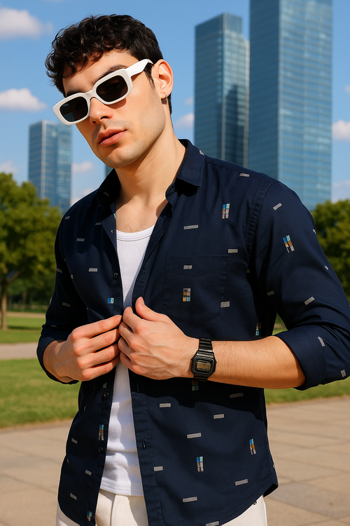 Cream Printed Casual Shirt For Men