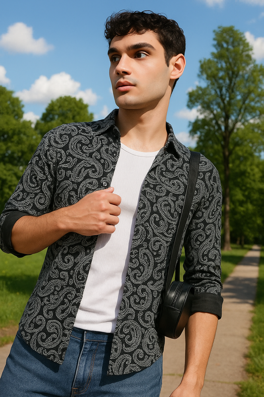 Black Ethnic motif Printed  Casual Shirt For Men