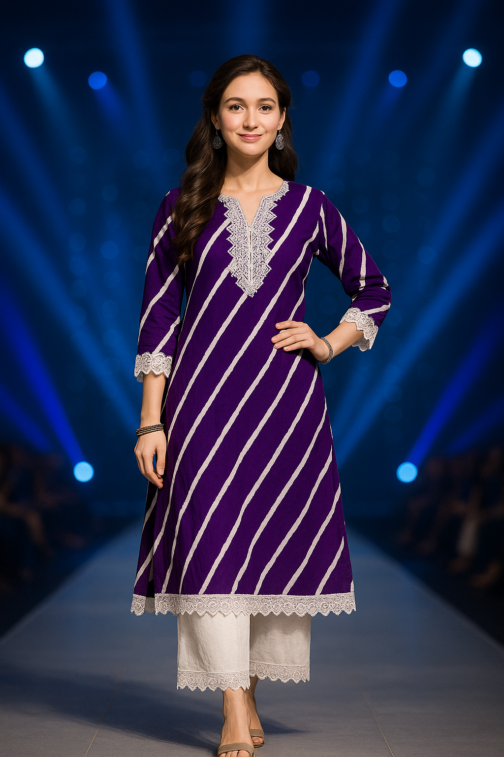 Deep Purple Printed Embroidered Pure Cotton Straight Kurta.