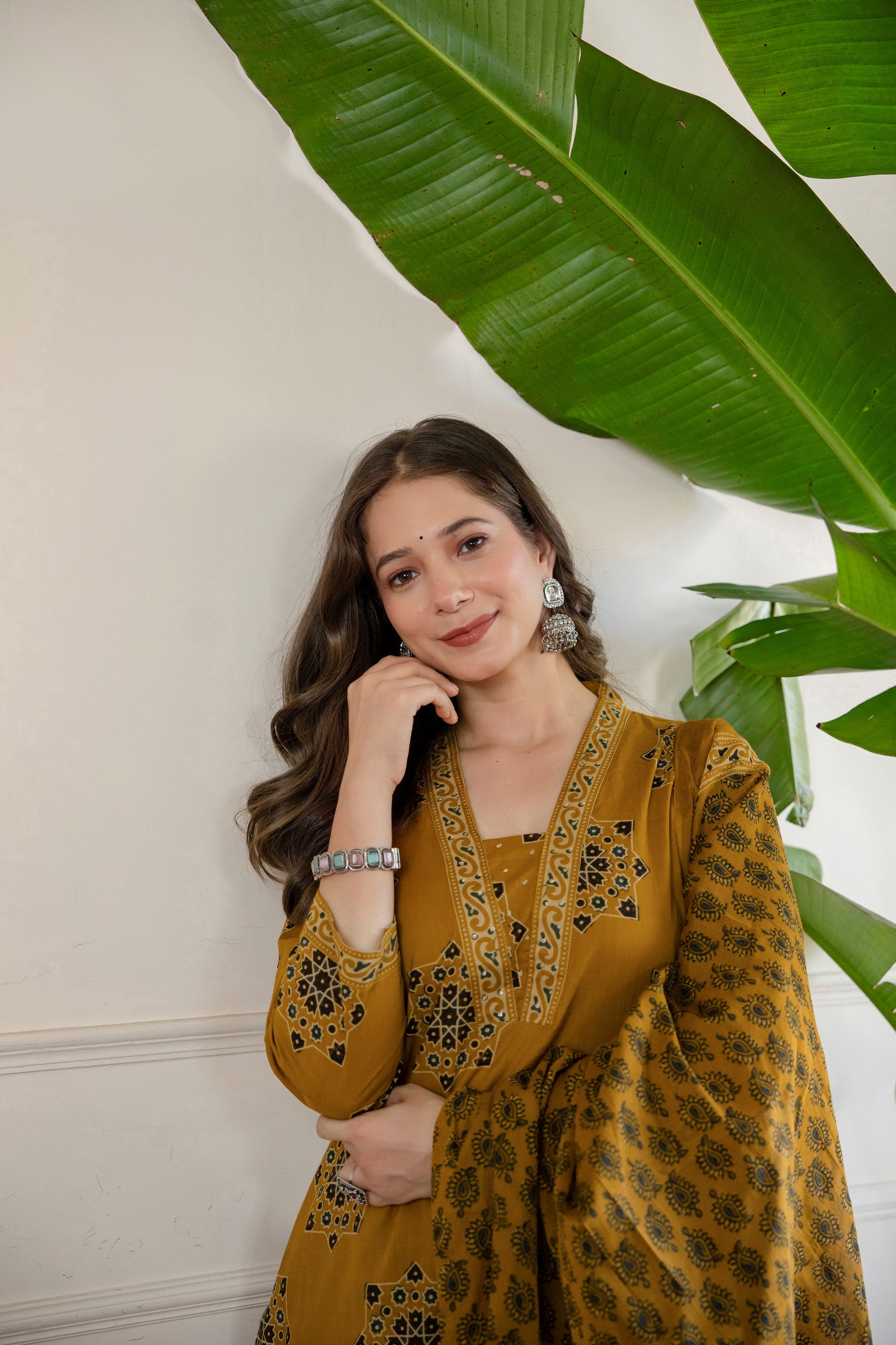 Yellow Printed Embroidered Kurta , Pant And Dupatta set.