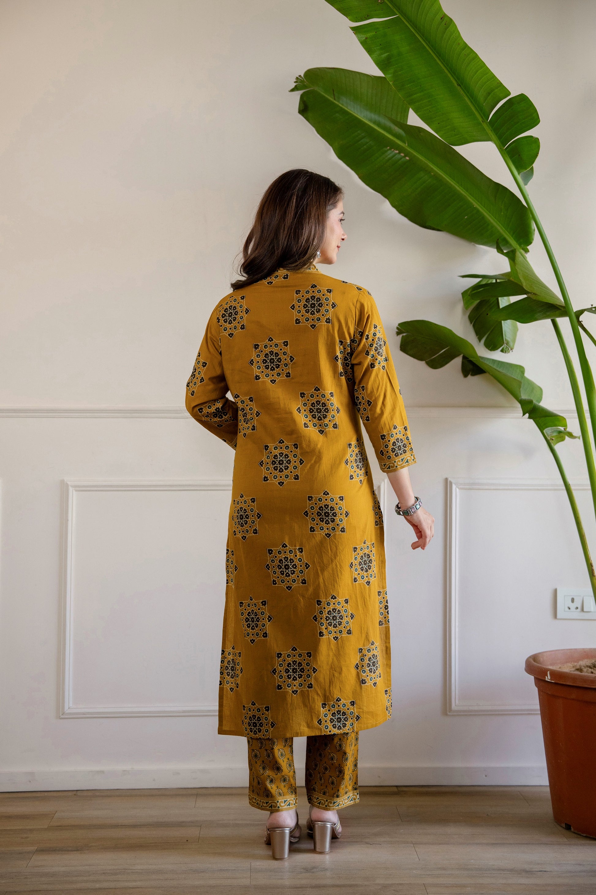 Yellow Printed Embroidered Kurta , Pant And Dupatta set.