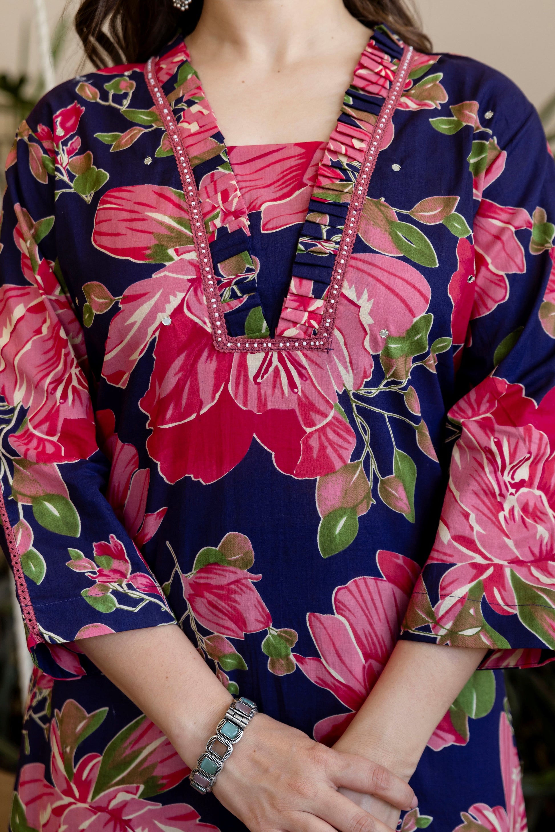 Multicolor Printed Embroidered Kurta , Pant And Dupatta set.