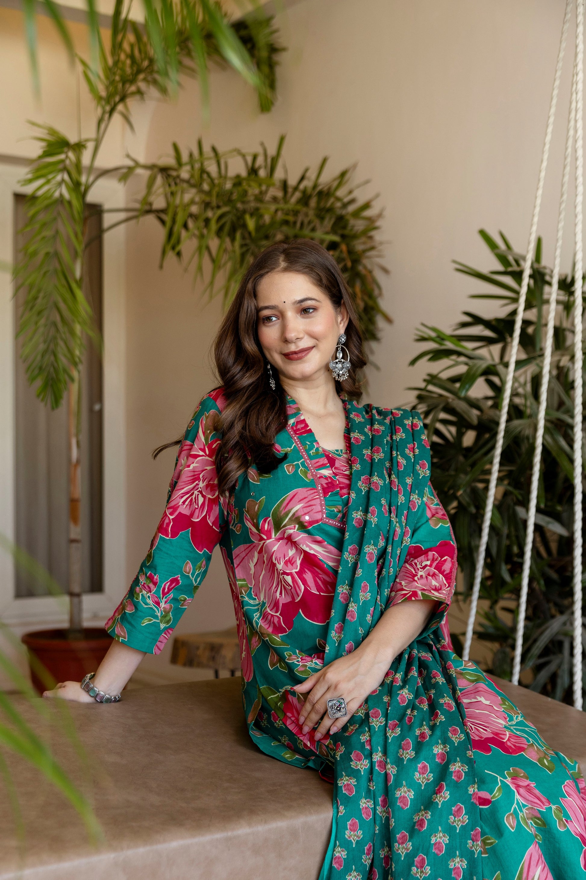 Multicolor Printed Embroidered Kurta , Pant And Dupatta set.