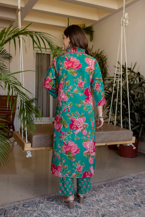 Multicolor Printed Embroidered Kurta , Pant And Dupatta set.
